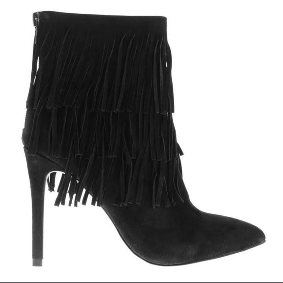 Steve Madden Black Suede Fringe Flapper Stiletto Ankle Booties | Size 8 - Picture 1 of 10